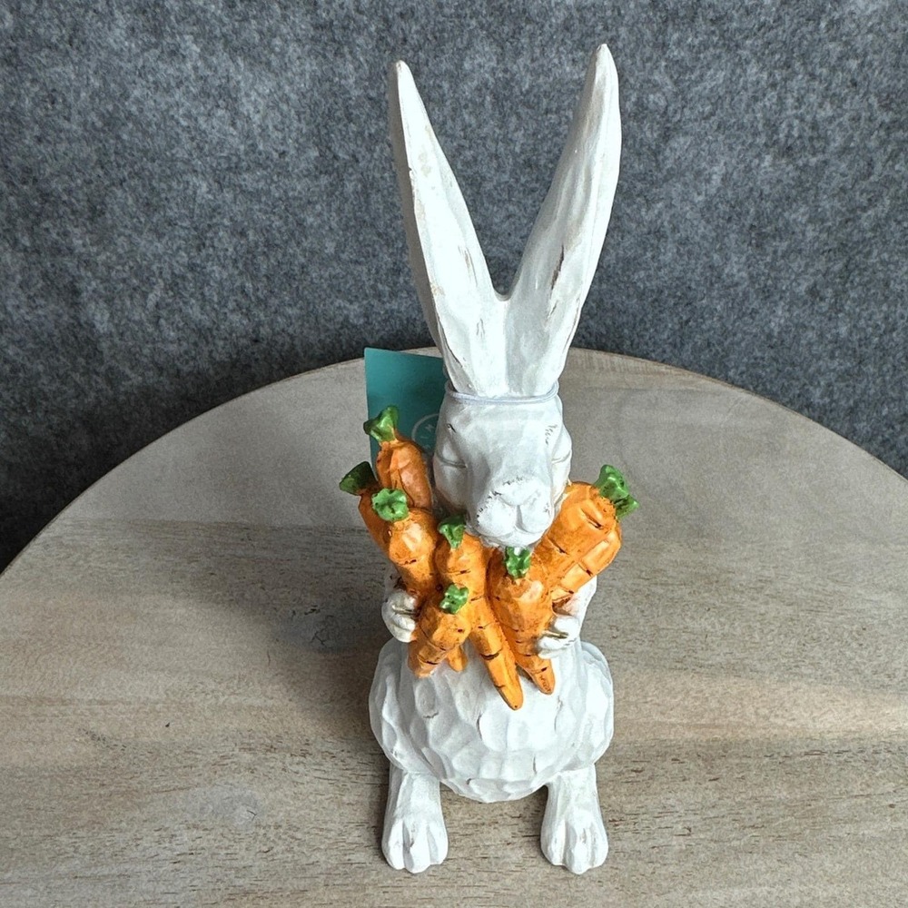 Martha Stewart Easter Bunny Rabbit Holding Carrots Resin Figurine Statue 10.5 in